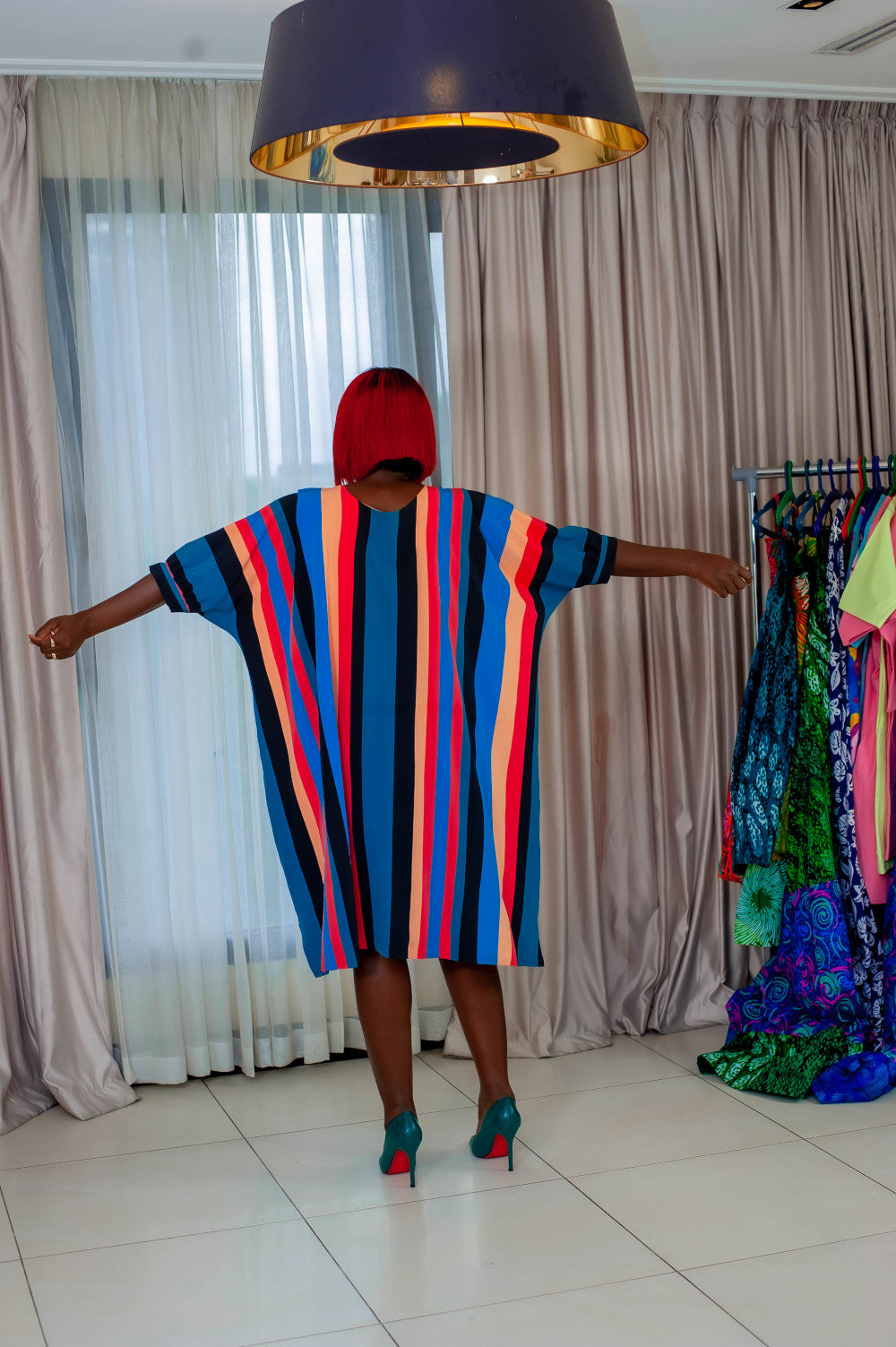 Short Striped Turquoise Boubou Dress