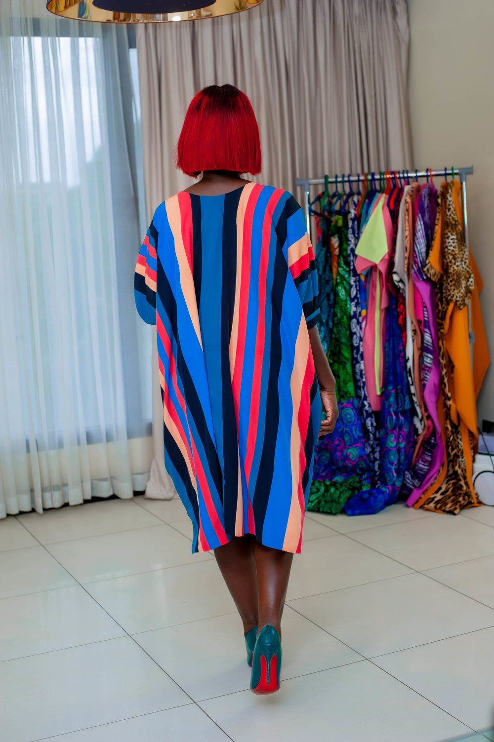 Short Striped Turquoise Boubou Dress