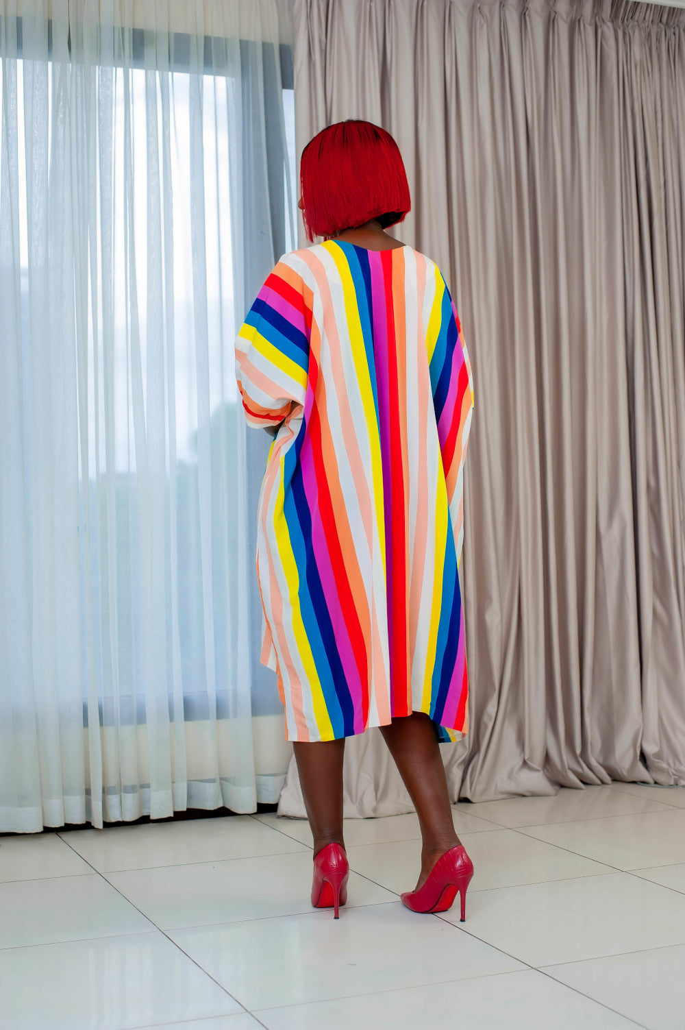 Striped White Short Boubou Dress
