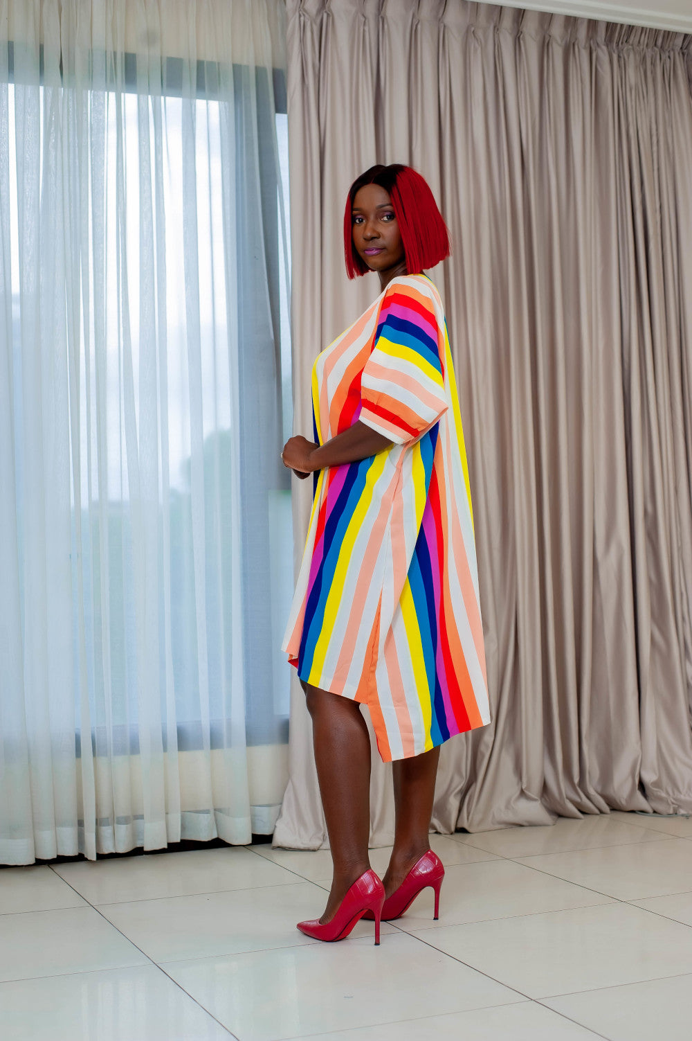 Striped White Short Boubou Dress
